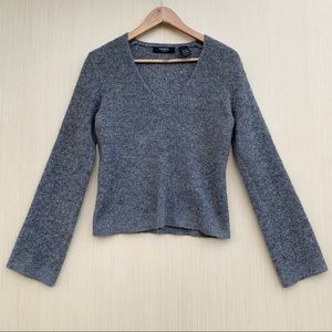 Express V Neck Ribbed Gray Wool Sweater Medium